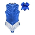 thumbnail image 5 of TiaoBug Women Metallic Latin Dance Leotard Fringe Cheerleading Uniform Outfits With Headwear Blue S, 5 of 7
