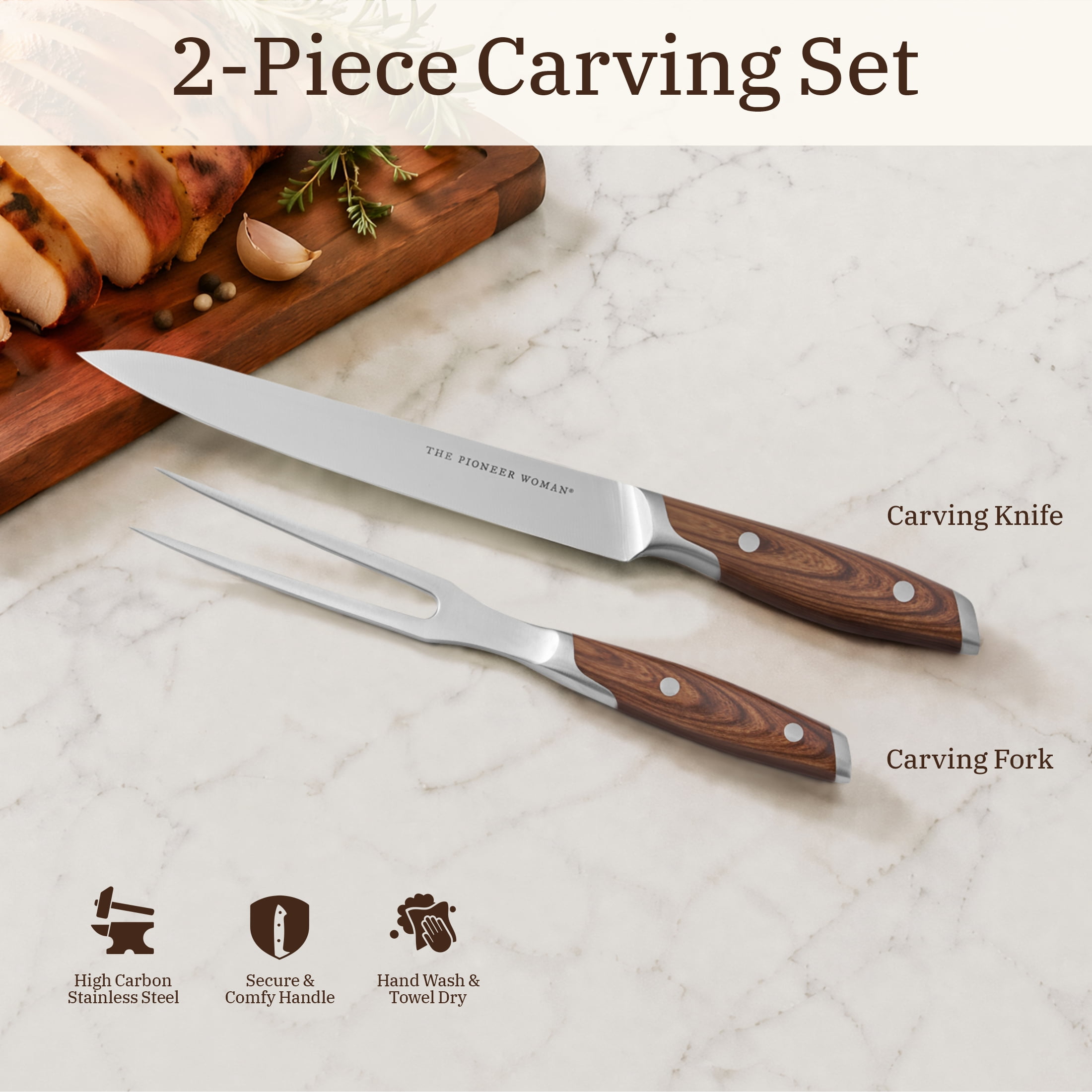 The Pioneer Woman 2 Pieces Stainless Steel Carving Set