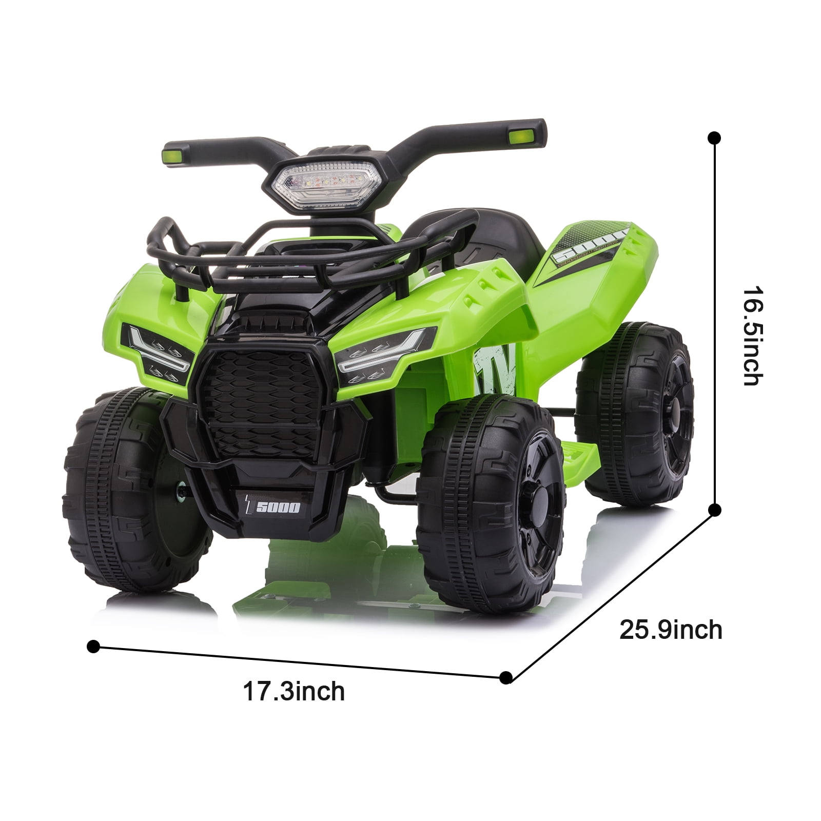 Kids Ride on ATV 6V Battery Powered, 4 Wheeler Electric Vehicle with Horn, MP3, Headlight, Best Gift for 18-36 Months Boys Girls, Adjustable Volume USB Toy Car（Green）