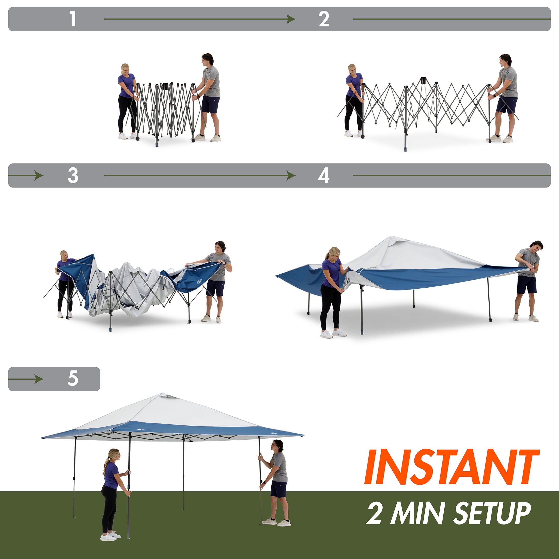 Ozark Trail 14' x 14' Instant Lighted Canopy for Camping - Blue, Gray