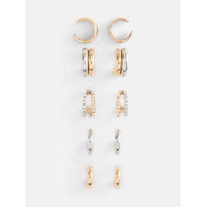 No Boundaries Silver and Gold Two-Tone Hoop Earrings, 5-Pack