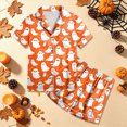 thumbnail image 2 of KPOPLK Tween Halloween Pjs Set Ghost Pumpkin Print Girls Silk Pjs Short Sleeve Button Down Nightwear with Shorts Set Tween 12-13 Years Little's Pajamas,Size 10-11 Years, 2 of 9