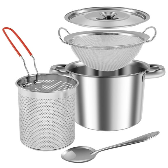 AEVXKHI Oil Filter Pot with Basket and Lid, Stainless Steel Oil Strainer Container, Large Opening Oil Strainer Pot Fryer, Oil Saver Container Dishwasher Safe for Cooking Kitchens
