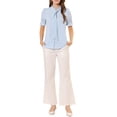 thumbnail image 2 of INSPIRE CHIC Women's Tie Neck Shirt Button Down Puff Sleeve Work Blouse S Blue, 2 of 7