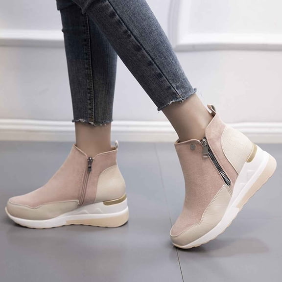 Caywon Womens Winter Warm Ankle Boots Plush Lined Wedge Heel Snow Booties Side Zipper Thick Sole Casual Shoes Botas de Invierno Mujer