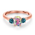thumbnail image 3 of Gem Stone King 18K Rose Gold Plated Silver Mercury Mist Mystic Topaz and London Blue Topaz Engagement Ring for Women | 1.44 Cttw | Oval 7X5MM | Gemstone November Birthstone | Size 7, 3 of 6