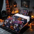 thumbnail image 3 of Homewish Halloween Sugar Skull Twin Sheets, Gothic Peony Bloom Bedding, Multicolor Dark Blue, 3 Pieces (1 Flat Sheet, 1 Fitted Sheet and 1 Pillowcase), 3 of 6