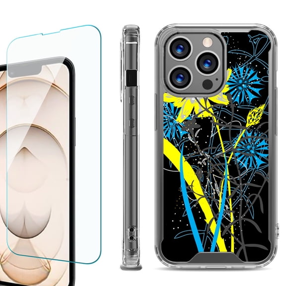 Shockproof Bumper Phone Case for iPhone 13 Pro Max, with Tempered Glass Screen Protector, by OneToughShield ® - Wild Flowers