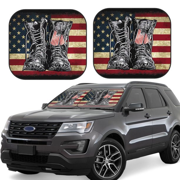 Fotbe Veterans Day1 Juego de 2 Piezas de Parasoles para Parabrisas | Bloqueador Solar para Auto | Accesorios Plegables para Protección Solar Interior-Small