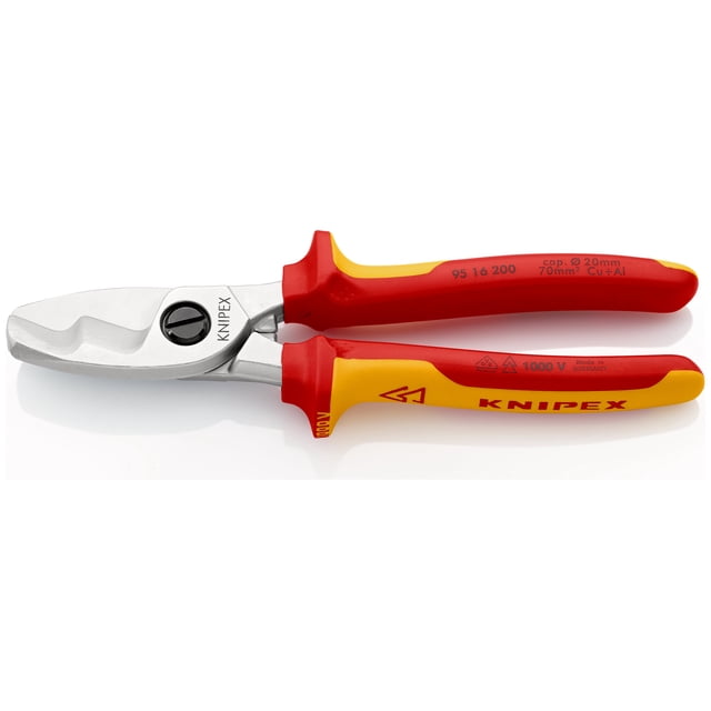 KNIPEX 95 16 200 Cortacables Con filo de corte doble aislados con fundas en dos componentes, según norma VDE cromado 200 mm