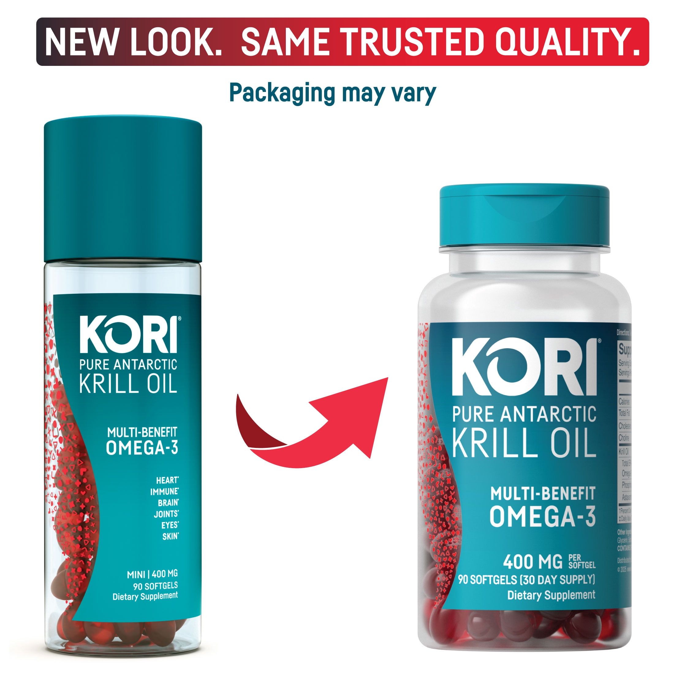 (3 pack) Kori Krill Superior Absorption Vs Fish Oil, Omega-3 Supplement for Heart, Brain, Joint, Eye, Skin & Immune Health, Softgels, 90 Count
