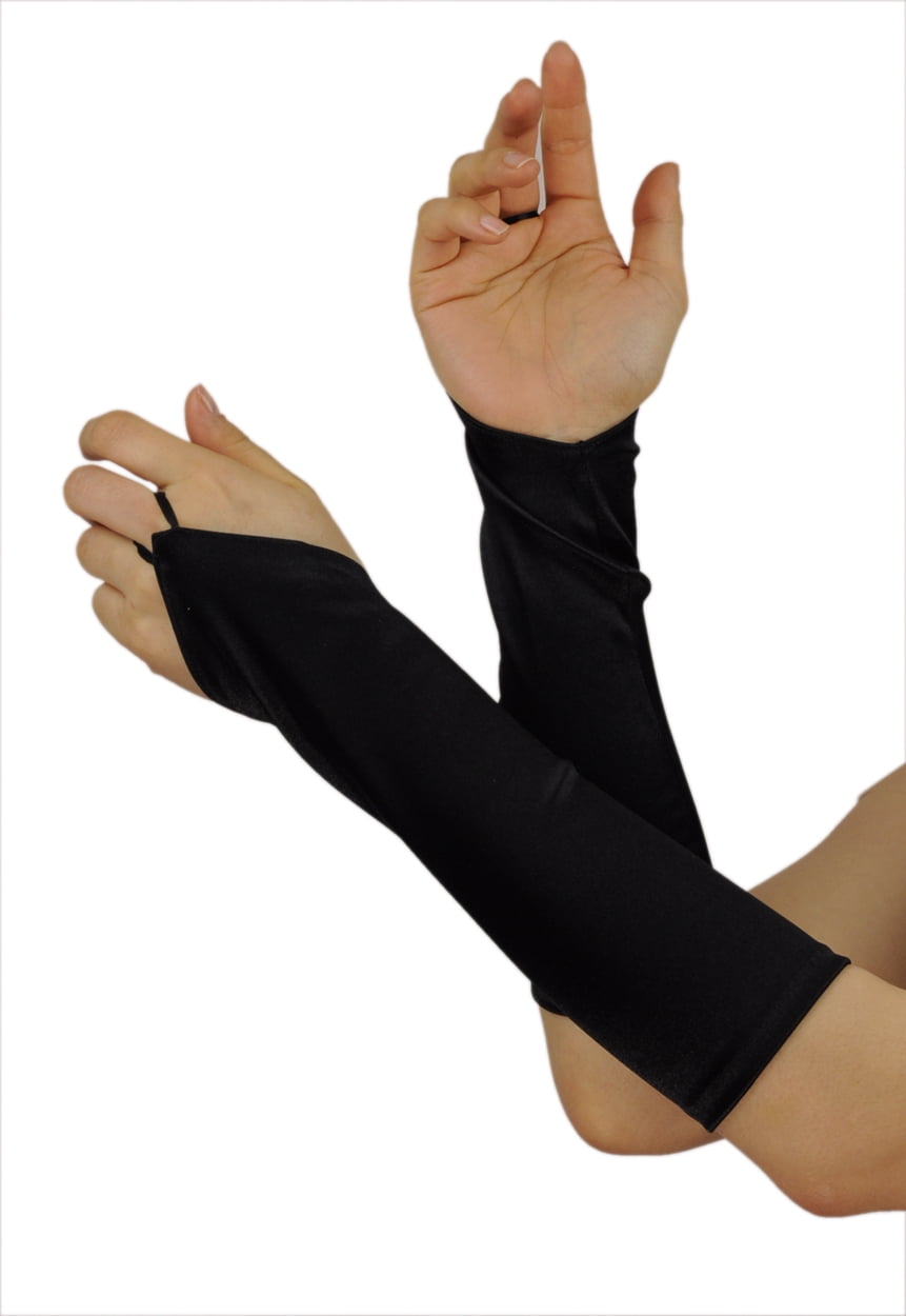 NYfashion101 Solid Color Elegant Formal Arm Length Fingerless Satin