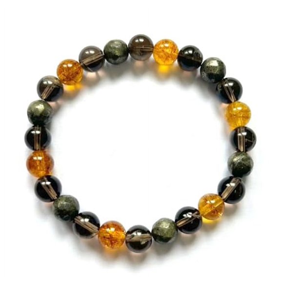 crystalmiracle Golden Pyrite Smokey Quartz Citrine 8Mm Bracelet Fashion Accessory Men Women Gift