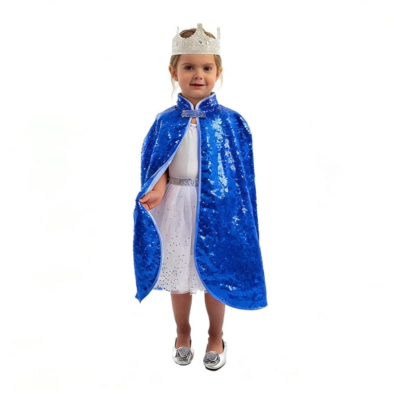 AWZXDE Kids Short Cape With Glittering Sequins And Stand Collar Colorful Toddler Jacket For Stage Performance Carnival And Role Play Blue