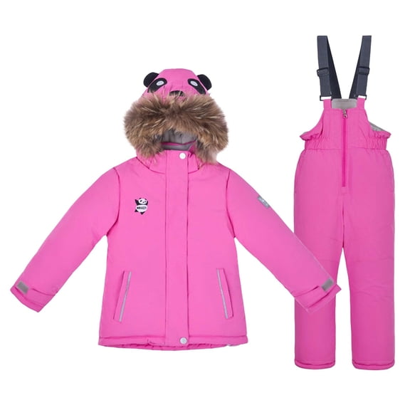 YunPes 𝐒now Suit for Kids Boys Snowboarding Skiing Suit with Faux Fu𝗿 Hood Waterproof Windproof Overall Ski Bib Puffer Outfits