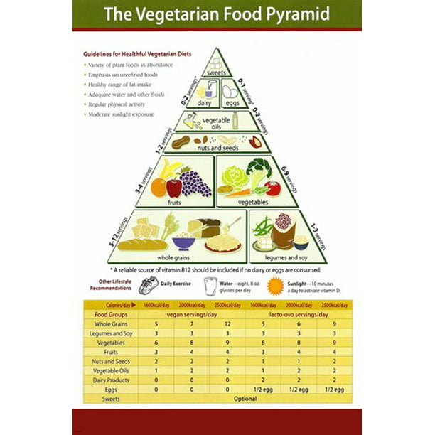 Vegetarian Food Pyramid Educational Poster 24X36 Healthy ...