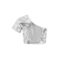 thumbnail image 2 of Miaeowve Kids Girls One Shoulder Tops Sparkly Dance Crop Tank Gymnastics Ballet Tee Shirts Hip Hop Silver 150, 2 of 4