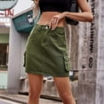 thumbnail image 5 of Yuwull Women's Low Waist Cargo Skirt Button Mini Cargo Denim Skirt with Pocket Summer Dneim Mid-Length Hot Skirts Army Green, 5 of 8