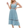 thumbnail image 2 of Sakmal Square Neckline Dresses for Women 2024 Blue Long Lace Sleeveless Cutout Solid Flowy A-Line Dress, 2 of 7