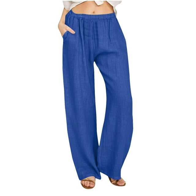 FNFYFH Clearance Ladies Plus Size Linen Pants Solid Color Breathable