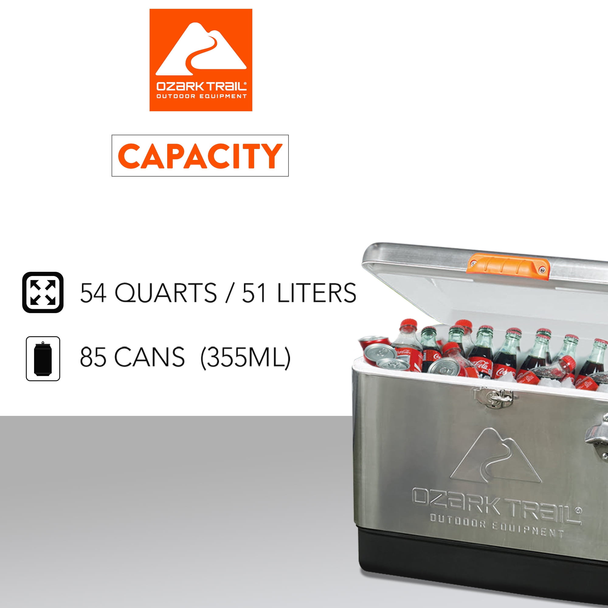 Glacière Ozark Trail 54 litres, glacière portable en acier inoxydable avec décapsuleur, capacité de 85 canettes, 51 litres