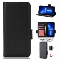 Wallet Case for iPhone 14 Pro 6.1 Inch, Soft Silicone Lychee Pattern PU Leather Shockproof Flip Cover with Card Slots Holder Magnetic Clasp Lock Drop Resistant Kickstand Phone Case,Black