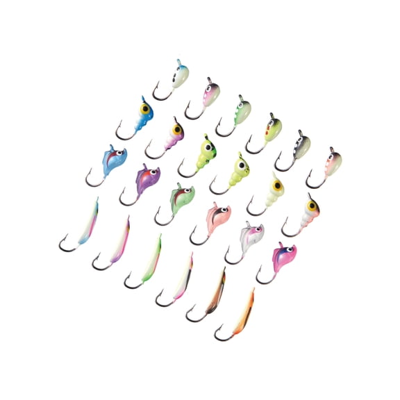 BASSDASH Ice Fishing Lure Kit Glowing Paint Jigs for Winter Ice Jigging Crappie Sunfish Perch Walleye Pike
