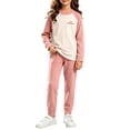 thumbnail image 4 of Hduncf Girls 2 Piece Thermal Sets ColorBlock Long Sleeve Shirt Elastic High Waist Pants Kids Fall Casual Cute Athletic Outfits Pink 11-12 Years, 4 of 8