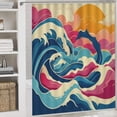 thumbnail image 5 of Colorful Summery Retro Style Waves 4 Piece Shower Curtain Sets Bathroom Sets with Shower Curtain And Rugs 4 Piece Luxury Elegant Texture Design Waterproof Personality Pattern Bath Curtain, 5 of 8