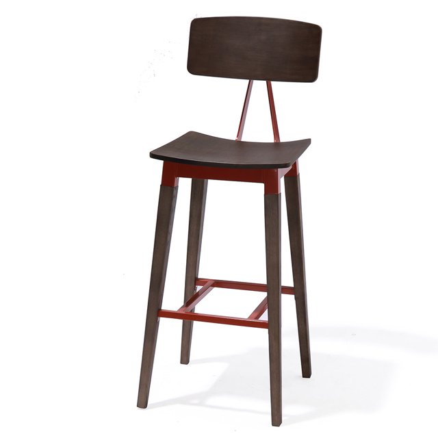 Abbott Retro Contemporary Wood/Steel Barstool - Ash/Brick Red