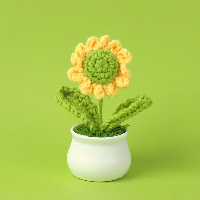 Girasol de lana de punto en maceta con flores artificiales para estudio, decoración de escritorio, temporada de graduación, regalo del día del maestro