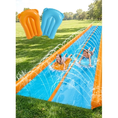 25ft x 6ft Double Lane Lawn Water Slide with Sprinkler and Inflatable Boards