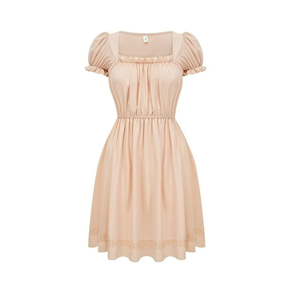 Ashirexll Midi Dresses for Women, Flowy Dresses for Women, Fashion Solid Color High Waist Short Sleeve Square Neck Knee Length Dress