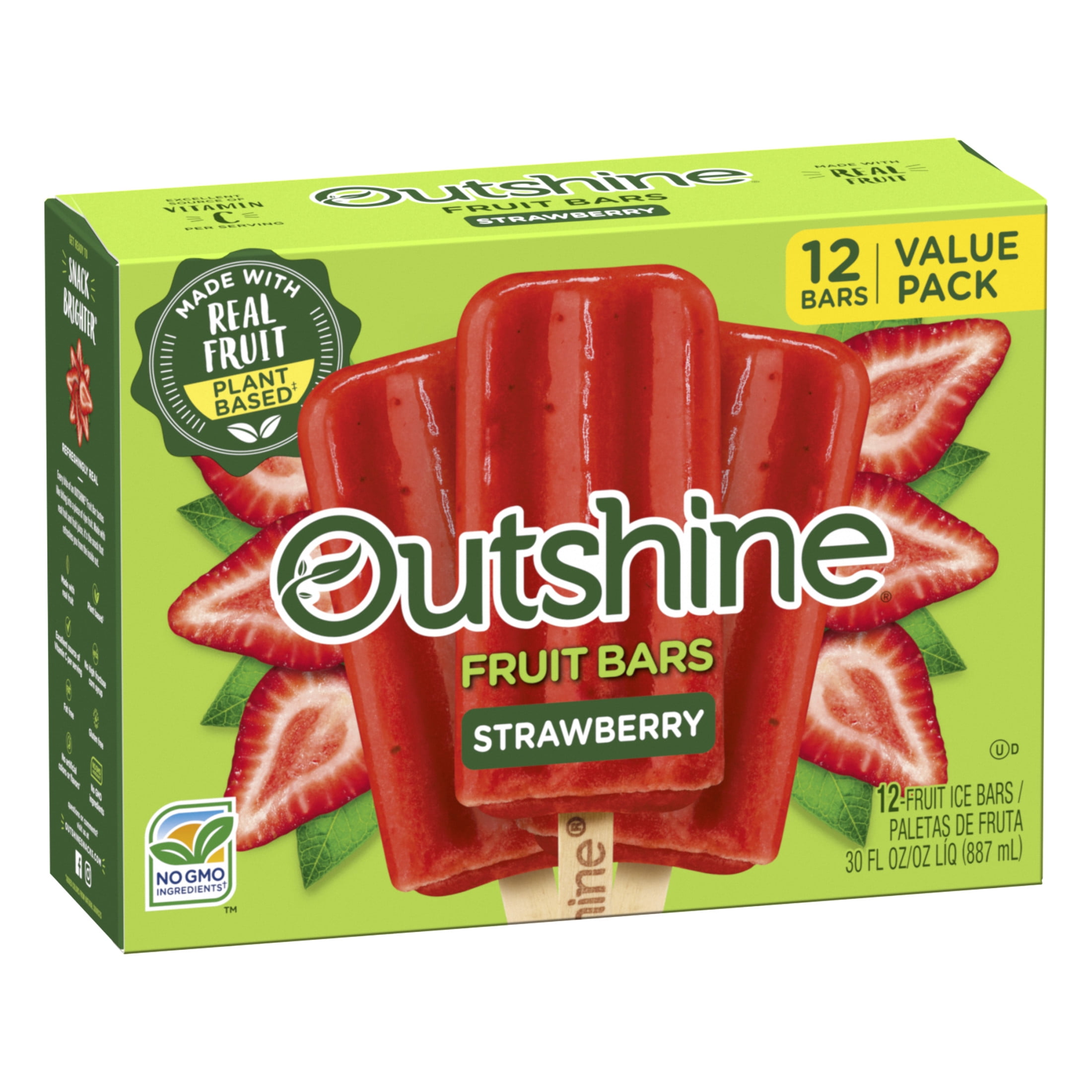 Outshine Strawberry Frozen Fruit Bars, Non-GMO, Gluten Free 12 Count