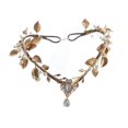 thumbnail image 1 of Bubbmi Diadema de disfraz de elfo floral con hojas colgantes Diadema de bosque de hadas ajustable en forma de V con para bodas, novias, mujeres y niñas (Golden2), 1 of 5