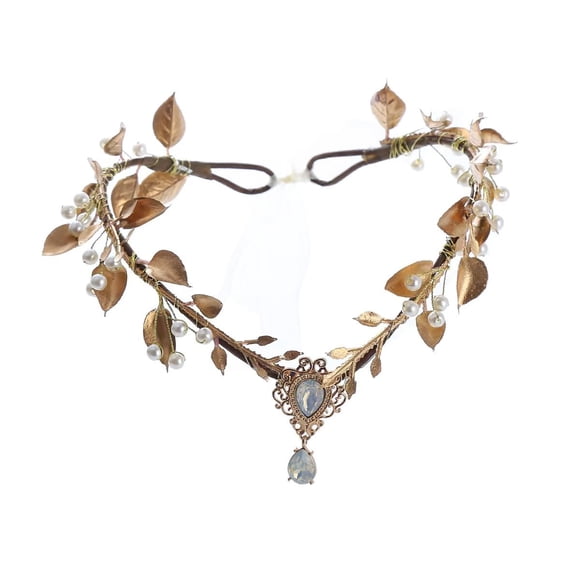 Bubbmi Diadema de disfraz de elfo floral con hojas colgantes Diadema de bosque de hadas ajustable en forma de V con para bodas, novias, mujeres y niñas (Golden2)