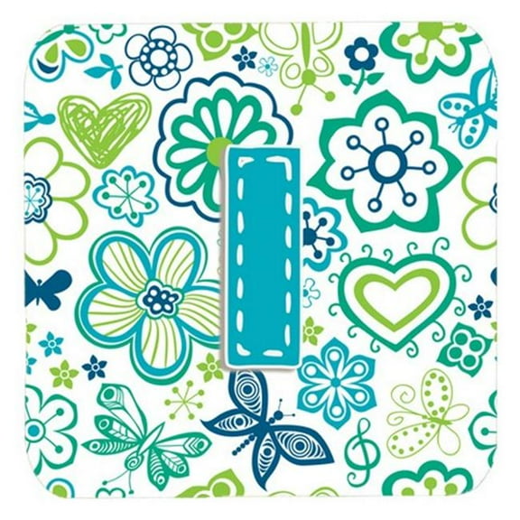 Letter I Flowers And Butterflies Teal Blue Foam Coasters, Set Of 4