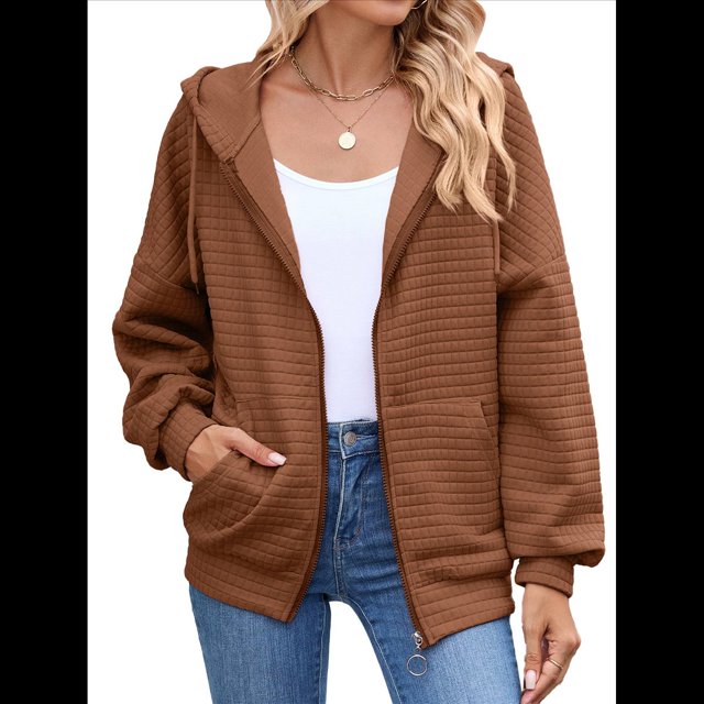 Sudadera con Capucha y Cremallera para Mujer, de Larga, para Otoño, con Capucha Extragrande, Chaquetas Informales de Moda Marrón S