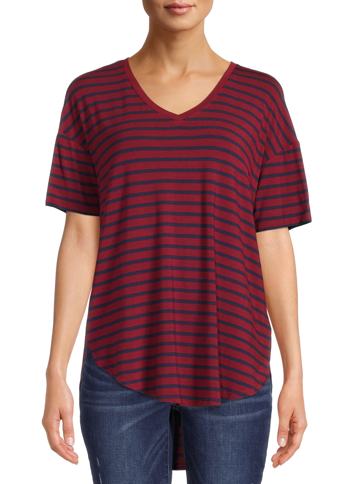Time and Tru Women's V-Neck Tunic T-Shirt, 2-Pack
