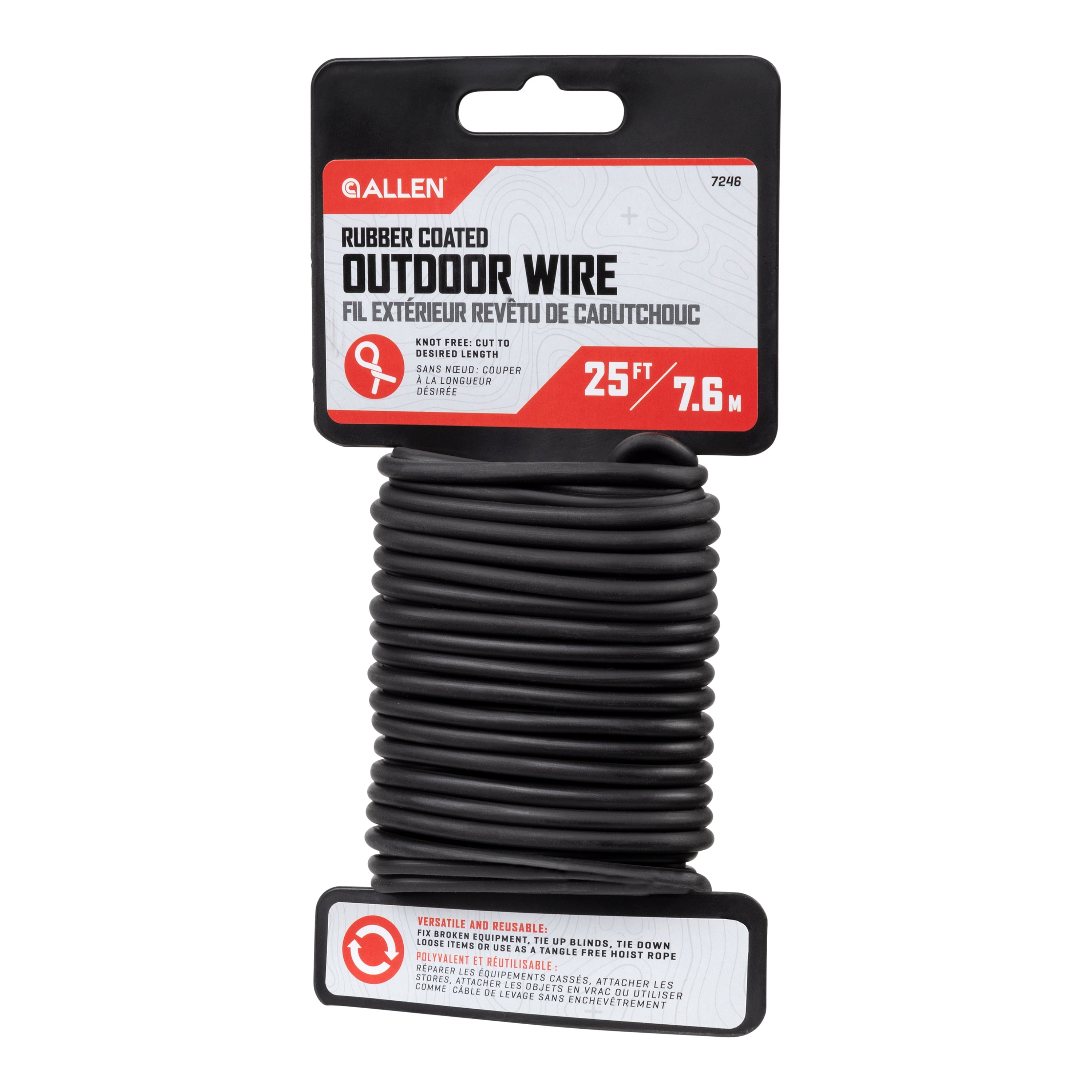 Allen Company Rubber Coated Outdoor Wire, Black, 25 Ft Spool, 40 Lb Capacity, Model 7246