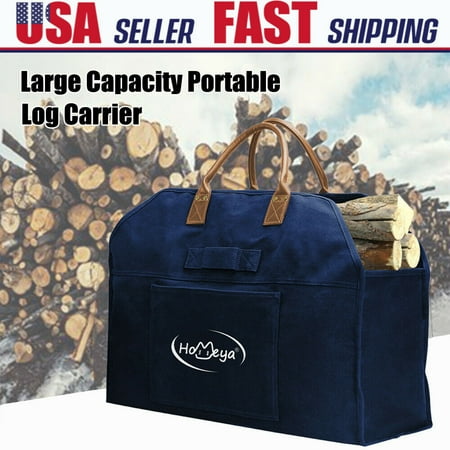 IClover Firewood Log Carrier Bag Canvas Wood Tote Firewood Holder for Fireplaces Camping Wood Stoves Beaches