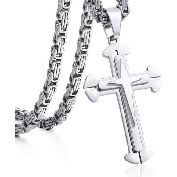 Cross Pendant Necklace Men Boys Stainless Steel Gold Silver Chain 22 24 26 28 30inch15