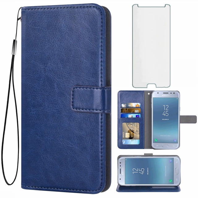 Mobile Phone Cover for Samsung J7-Pro, Cover Premium Pu Leather Tpu Flip Cover Magnetic Closure Card Compartment Stand Function Wallet with Lanyard Protective Cover