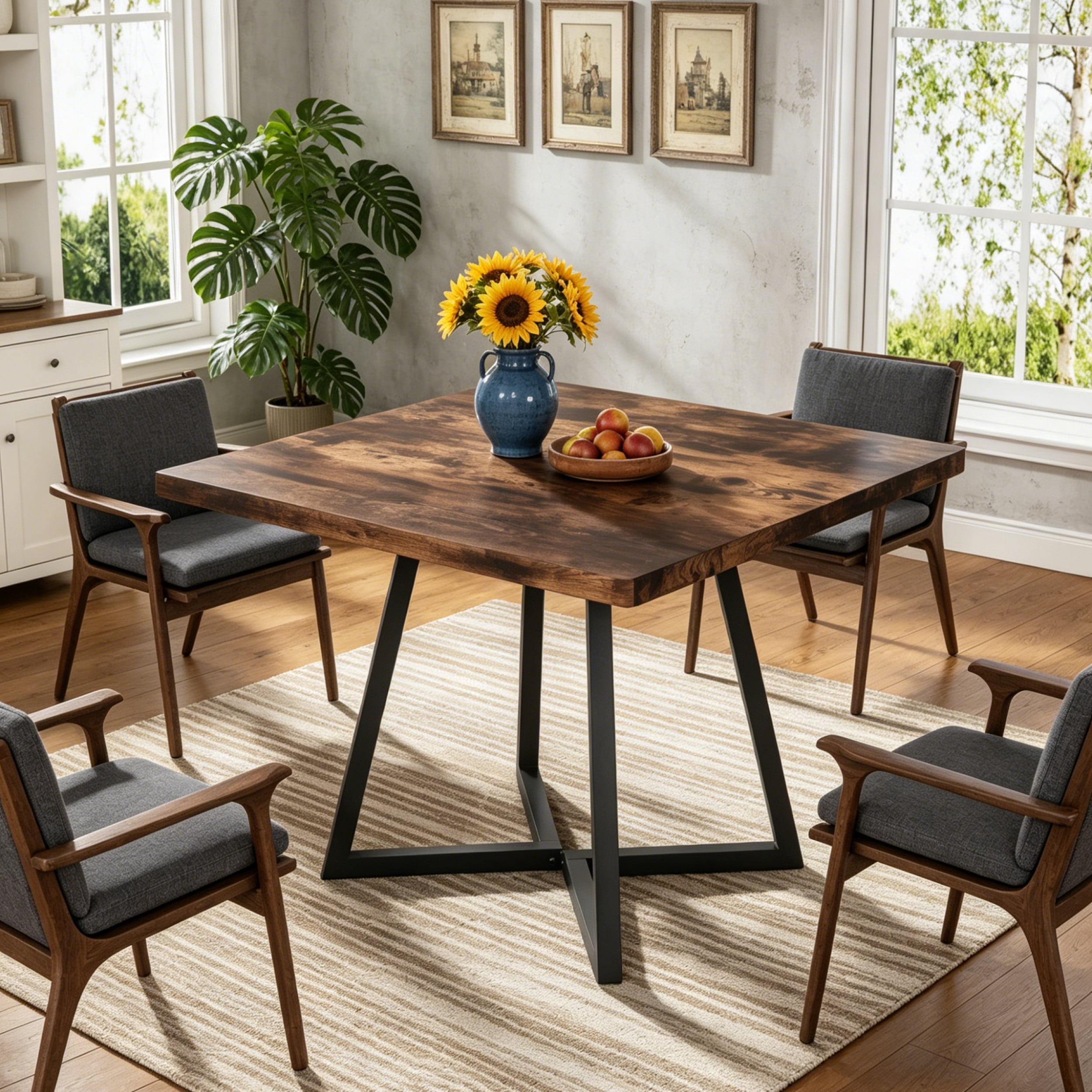 Fnova 31.5" Square Dining Table, Small Kitchen Dinner Table, 2-4 Person Industrial Dining Table, Square Kitchen Table for Dining Room Farmhouse Home Decor Furniture