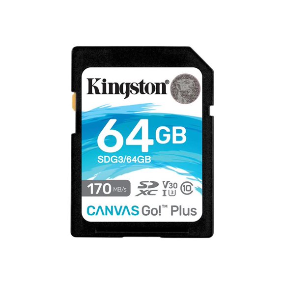 Kingston Canvas Go! Plus - Flash memory card - 64 GB - Video Class V30 / UHS-I U3 / Class10 - SDXC UHS-I