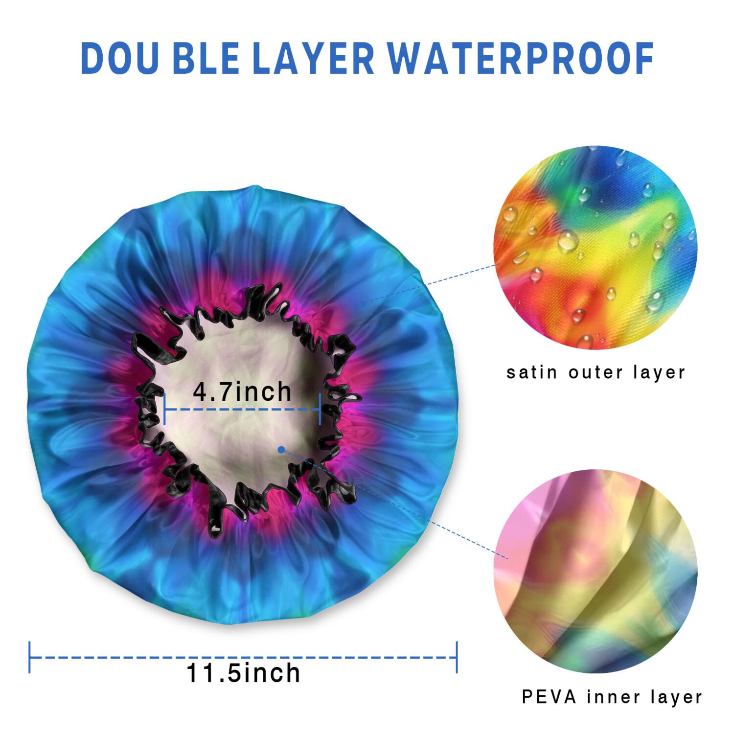Shower Caps,Colorful Tie Dye Mandala Pattern Waterproof Shower Cap for Women 4 Pieces,Double Reusable Hair Cover for Shower PEVA Elastic Stretch Hem