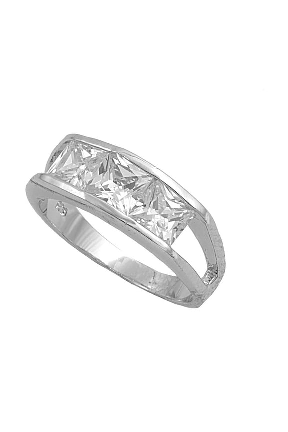 Three Stones Invisible Set Floating Cubic Zirconia Ring Sterling Silver 925 Size 10