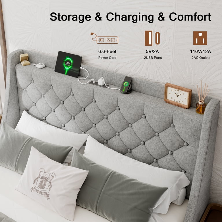 Honfach Queen Storage Bed with Wingback Headboard photo 6