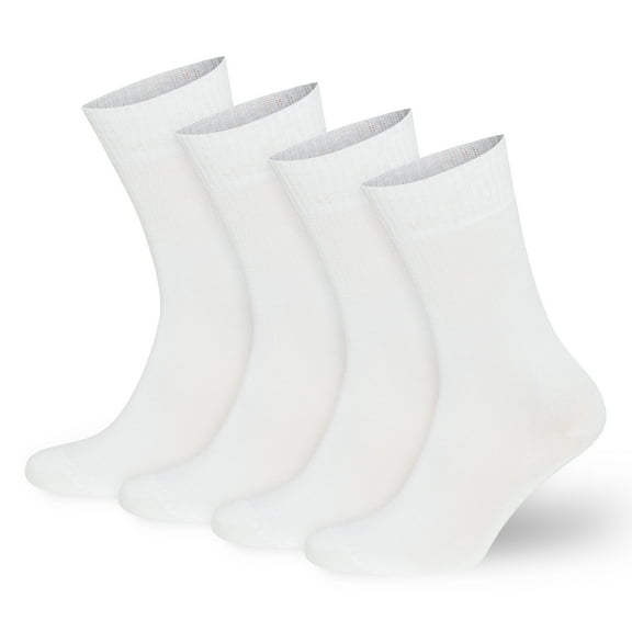 BAMBOOVEN Mens & Womens Rayon Made From Bamboo Diabetic 4 Pairs Crew Socks (US, Numeric, 9, 12, Regular, Regular, White)