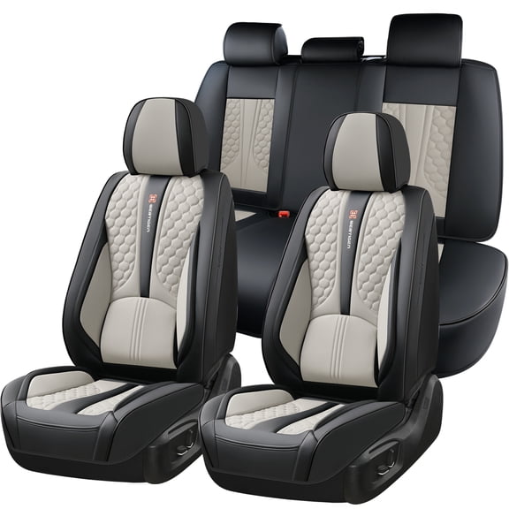 Fit for Kia Rio 2021, Faux Leather Full Set of 5 Seats Waterproof Beautify Interior, Black and Gray Car Seat Covers, SX,EX,LX,S, Airbag-Compatible